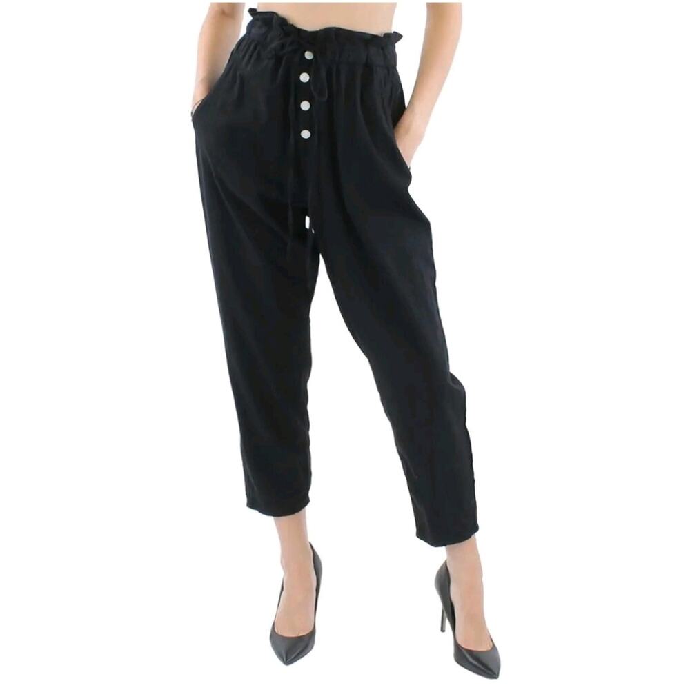 BlankNYC | Paperbag Waist Button Front Ankle Length Straight Leg Casual Pants